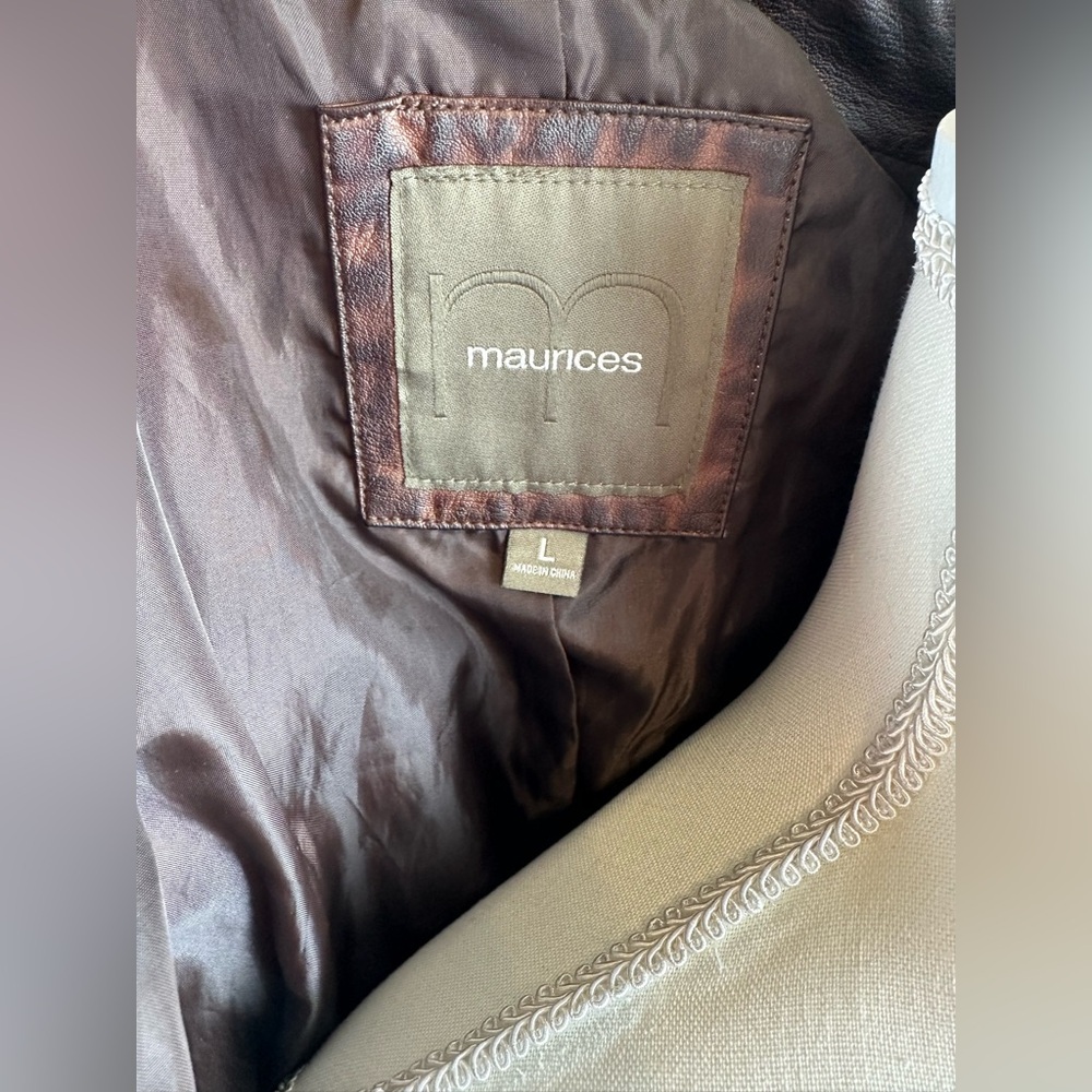 Maurice’s Faux Brown Leather Jacket Full Zip Size Large - Picture 8 of 15